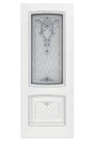 Межкомнатная дверь СИМФОНИЯ 2 В3 (остекленное) - белая, патина серебро